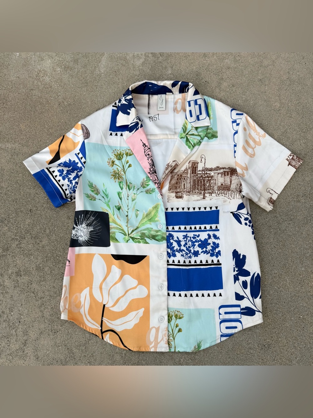 Joie Womens Graphic abstract Print Short Sleeve Button Down Shirt art to wear XS